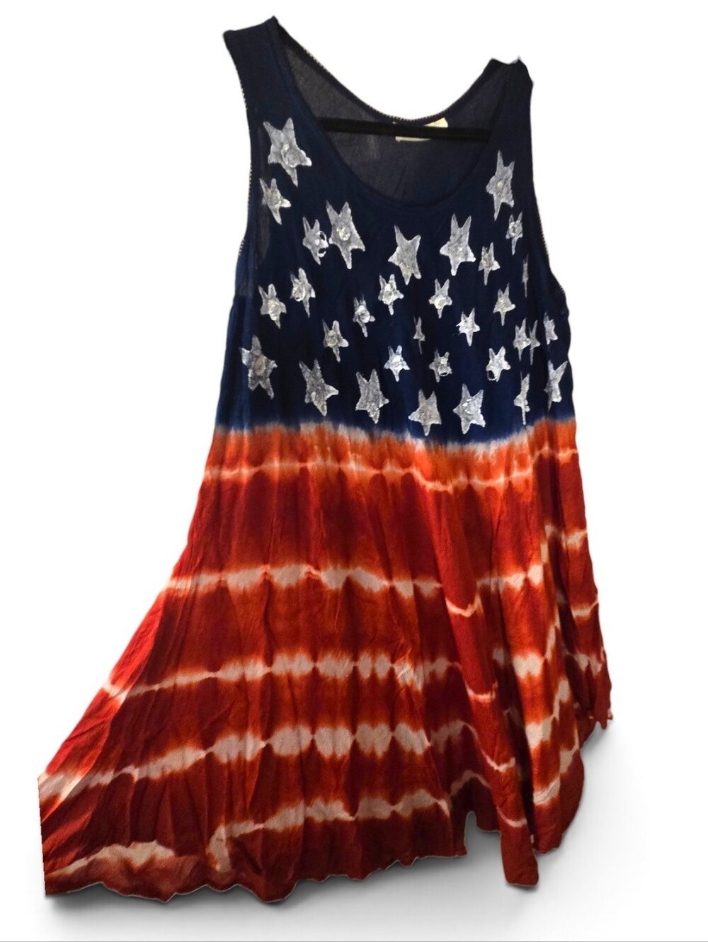 Patriotic Tie-Dye Stars and Stripes Tie-Dye Sleeveless Indian Dress One Size